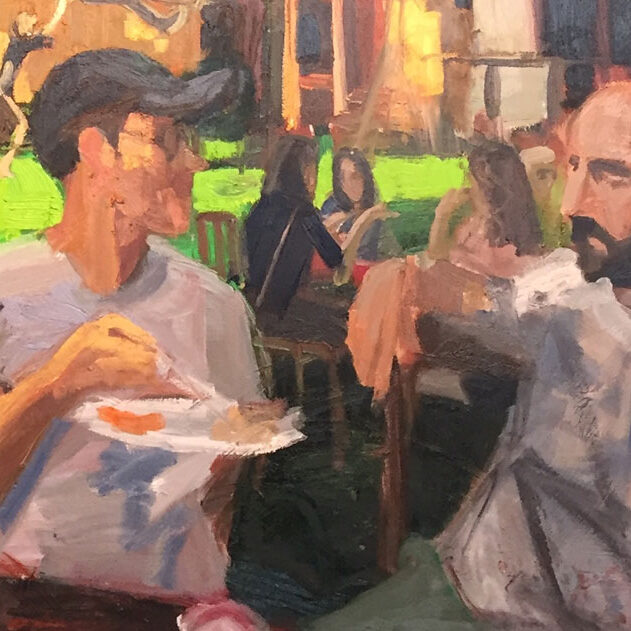 painting of people eating at a picnic